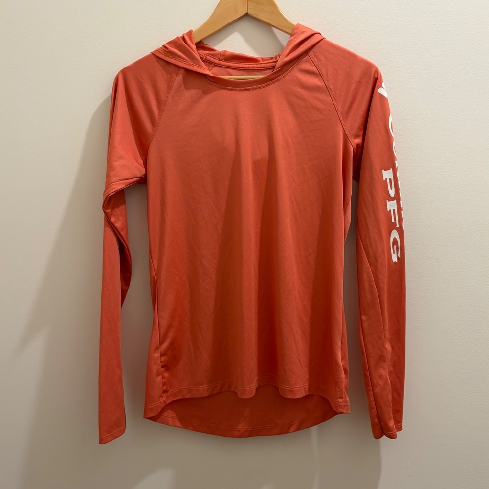 Columbia PFG Omni-Shade Sun Protection Hoodie Coral Orange Womens Small FL1014